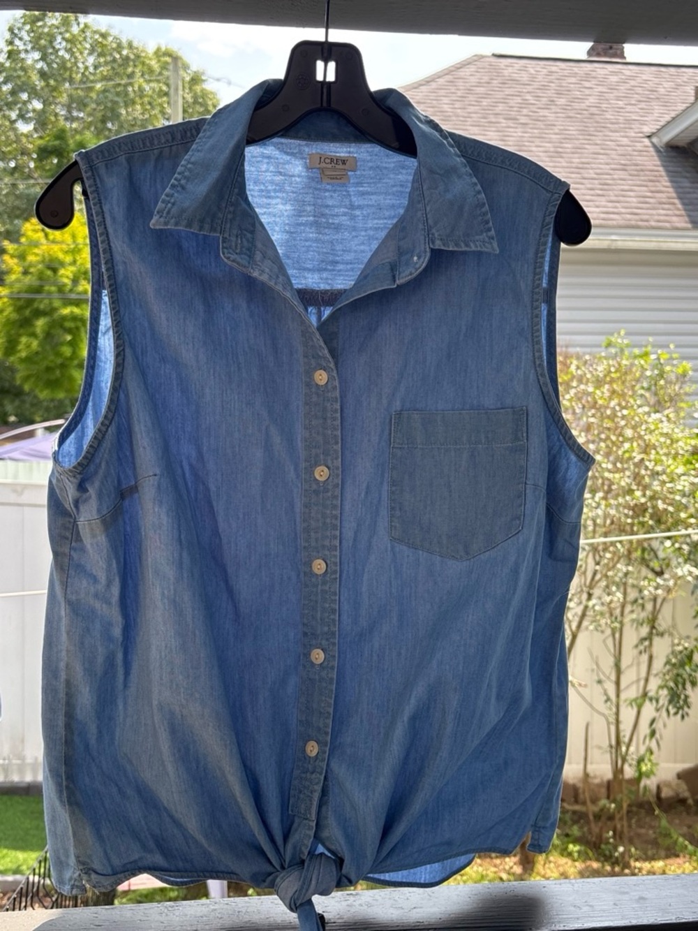 J. Crew Sleeveless Denim Button-Down Shirt - Medium Blue